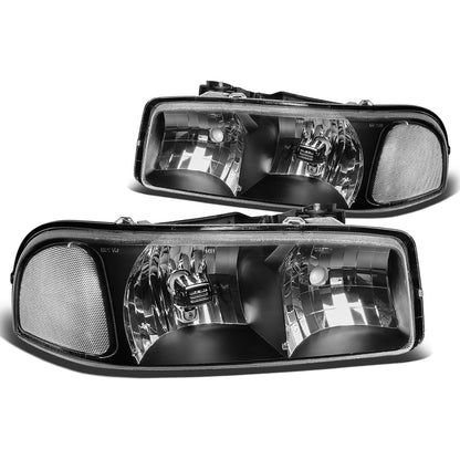 FAROS 99-07 GMC SIERRA 1500 / 99-04 2500 / 01-07 1500 HD/2500 HD/3500 HD / 99-06 YUKON / 00-06 YUKON XL 1500/2500 / 2001 SIERRA C3 - 2PC - 9005 LOW BEAM / HIGH BEAM - BLACK HOUSING / CLEAR CORNER