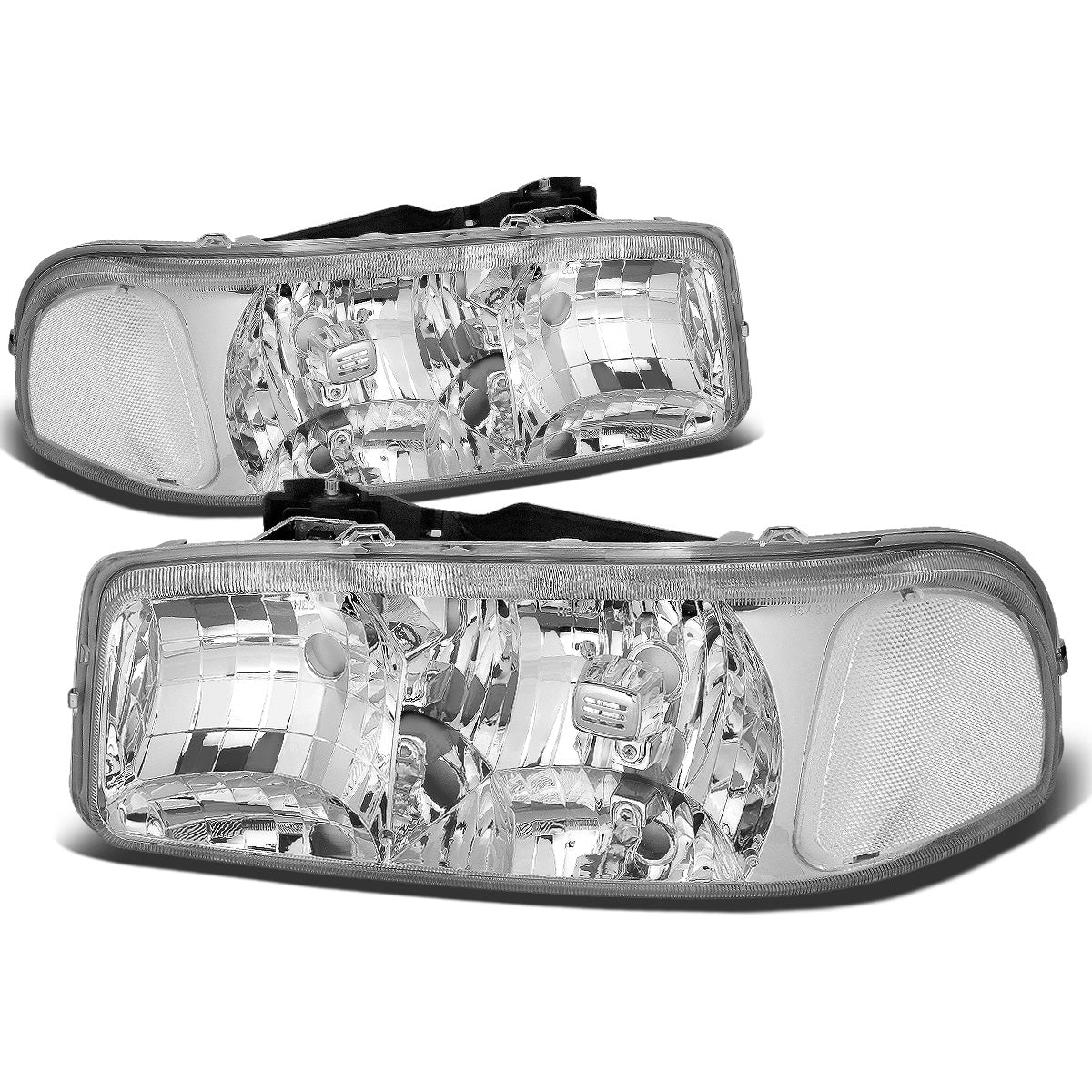 FAROS 99-07 GMC SIERRA 1500 / 99-04 2500 / 01-07 1500 HD/2500 HD/3500 HD / 99-06 YUKON / 00-06 YUKON XL 1500/2500 / 2001 SIERRA C3 - 2PC - 9005 LOW BEAM / HIGH BEAM - CHROME HOUSING / CLEAR CORNER
