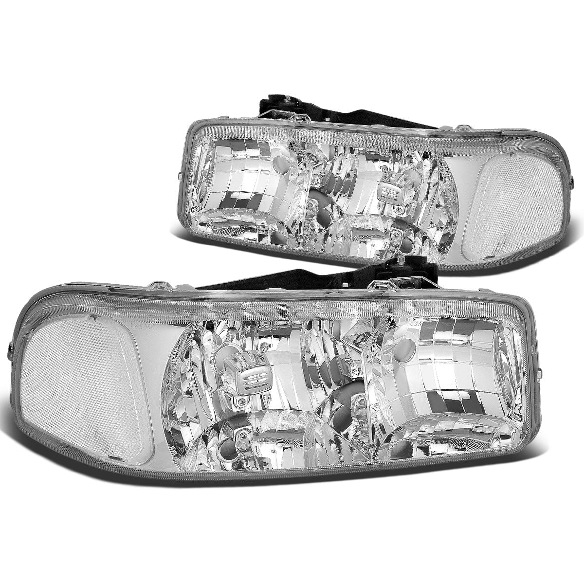 FAROS 99-07 GMC SIERRA 1500 / 99-04 2500 / 01-07 1500 HD/2500 HD/3500 HD / 99-06 YUKON / 00-06 YUKON XL 1500/2500 / 2001 SIERRA C3 - 2PC - 9005 LOW BEAM / HIGH BEAM - CHROME HOUSING / CLEAR CORNER