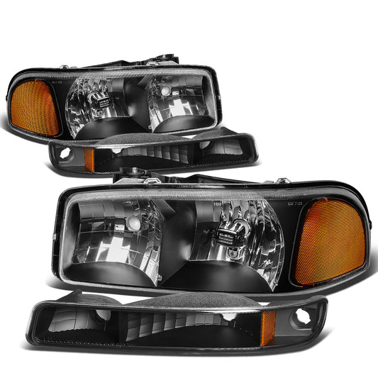 FAROS 99-07 GMC SIERRA 1500 / 99-04 2500 / 01-07 1500 HD/2500 HD/3500 HD / 99-06 YUKON / 00-06 YUKON XL 1500/2500 / 2001 SIERRA C3 - 4PC - 9005 LOW BEAM / HIGH BEAM - BLACK HOUSING / AMBER CORNER