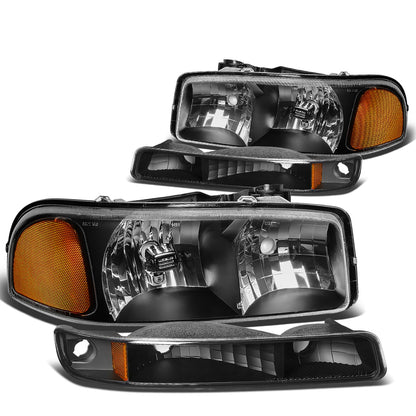 FAROS 99-07 GMC SIERRA 1500 / 99-04 2500 / 01-07 1500 HD/2500 HD/3500 HD / 99-06 YUKON / 00-06 YUKON XL 1500/2500 / 2001 SIERRA C3 - 4PC - 9005 LOW BEAM / HIGH BEAM - BLACK HOUSING / AMBER CORNER