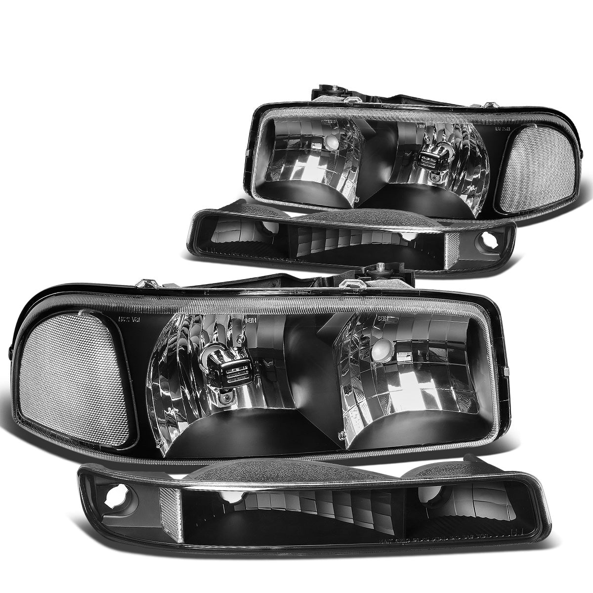 FAROS 99-07 GMC SIERRA 1500 / 99-04 2500 / 01-07 1500 HD/2500 HD/3500 HD / 99-06 YUKON / 00-06 YUKON XL 1500/2500 / 2001 SIERRA C3 - 4PC - 9005 LOW BEAM / HIGH BEAM - BLACK HOUSING / CLEAR CORNER