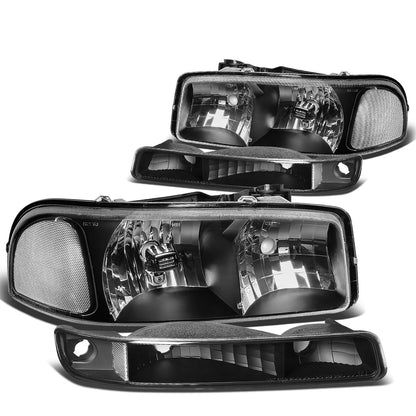 FAROS 99-07 GMC SIERRA 1500 / 99-04 2500 / 01-07 1500 HD/2500 HD/3500 HD / 99-06 YUKON / 00-06 YUKON XL 1500/2500 / 2001 SIERRA C3 - 4PC - 9005 LOW BEAM / HIGH BEAM - BLACK HOUSING / CLEAR CORNER