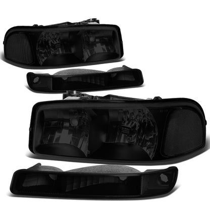 FAROS 99-07 GMC SIERRA 1500 / 99-04 2500 / 01-07 1500 HD/2500 HD/3500 HD / 99-06 YUKON / 00-06 YUKON XL 1500/2500 / 2001 SIERRA C3 - 4PC - 9005 LOW BEAM / HIGH BEAM - BLACK / SMOKE LENS / CLEAR CORNER