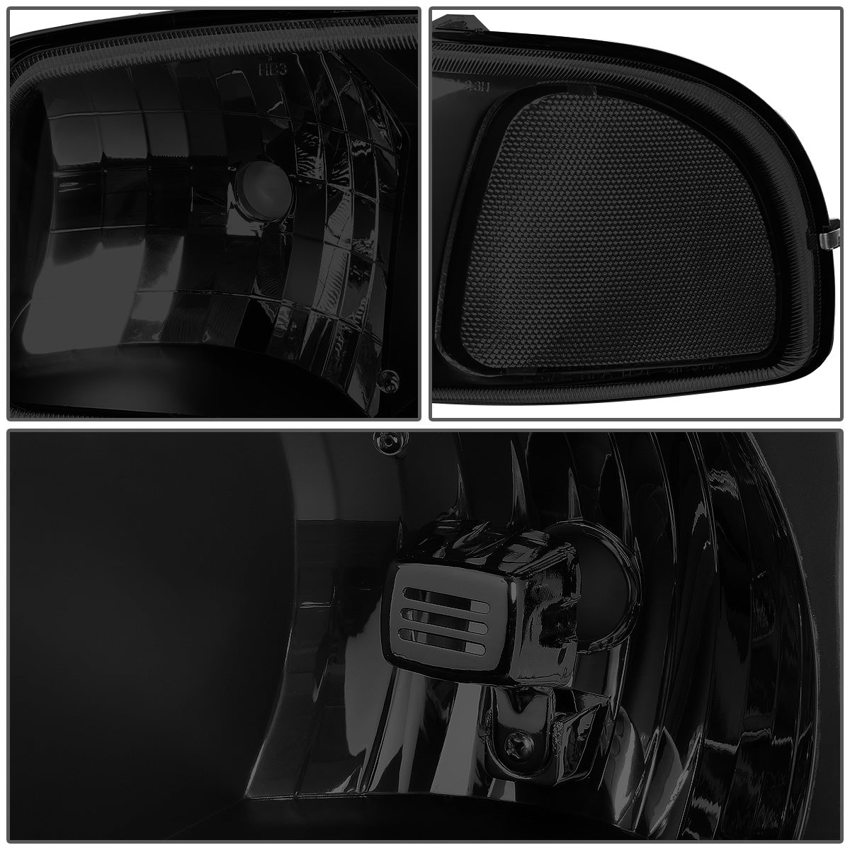 FAROS 99-07 GMC SIERRA 1500 / 99-04 2500 / 01-07 1500 HD/2500 HD/3500 HD / 99-06 YUKON / 00-06 YUKON XL 1500/2500 / 2001 SIERRA C3 - 4PC - 9005 LOW BEAM / HIGH BEAM - BLACK / SMOKE LENS / CLEAR CORNER