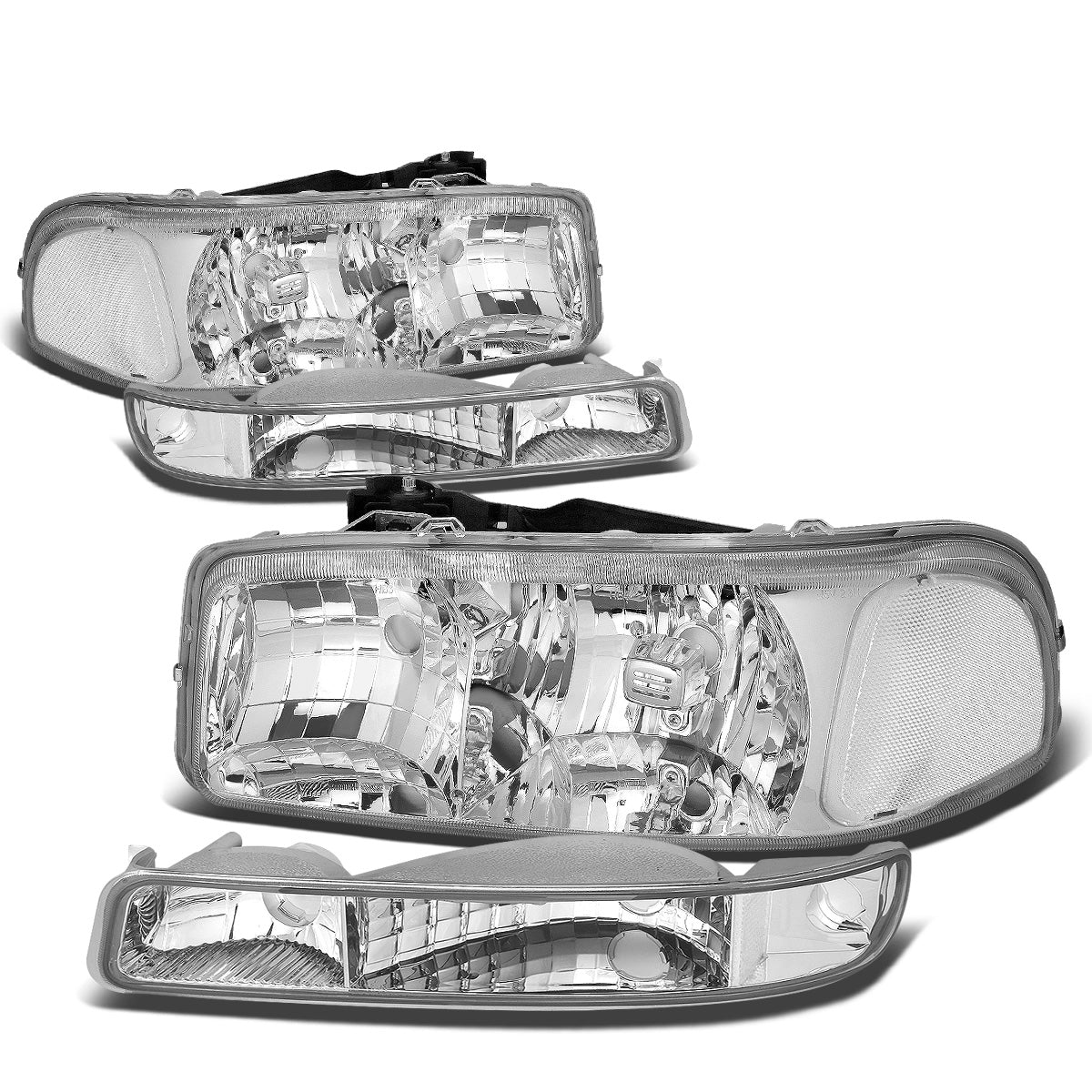 FAROS 99-07 GMC SIERRA 1500 / 99-04 2500 / 01-07 1500 HD/2500 HD/3500 HD / 99-06 YUKON / 00-06 YUKON XL 1500/2500 / 2001 SIERRA C3 - 4PC - 9005 LOW BEAM / HIGH BEAM - CHROME HOUSING / CLEAR CORNER