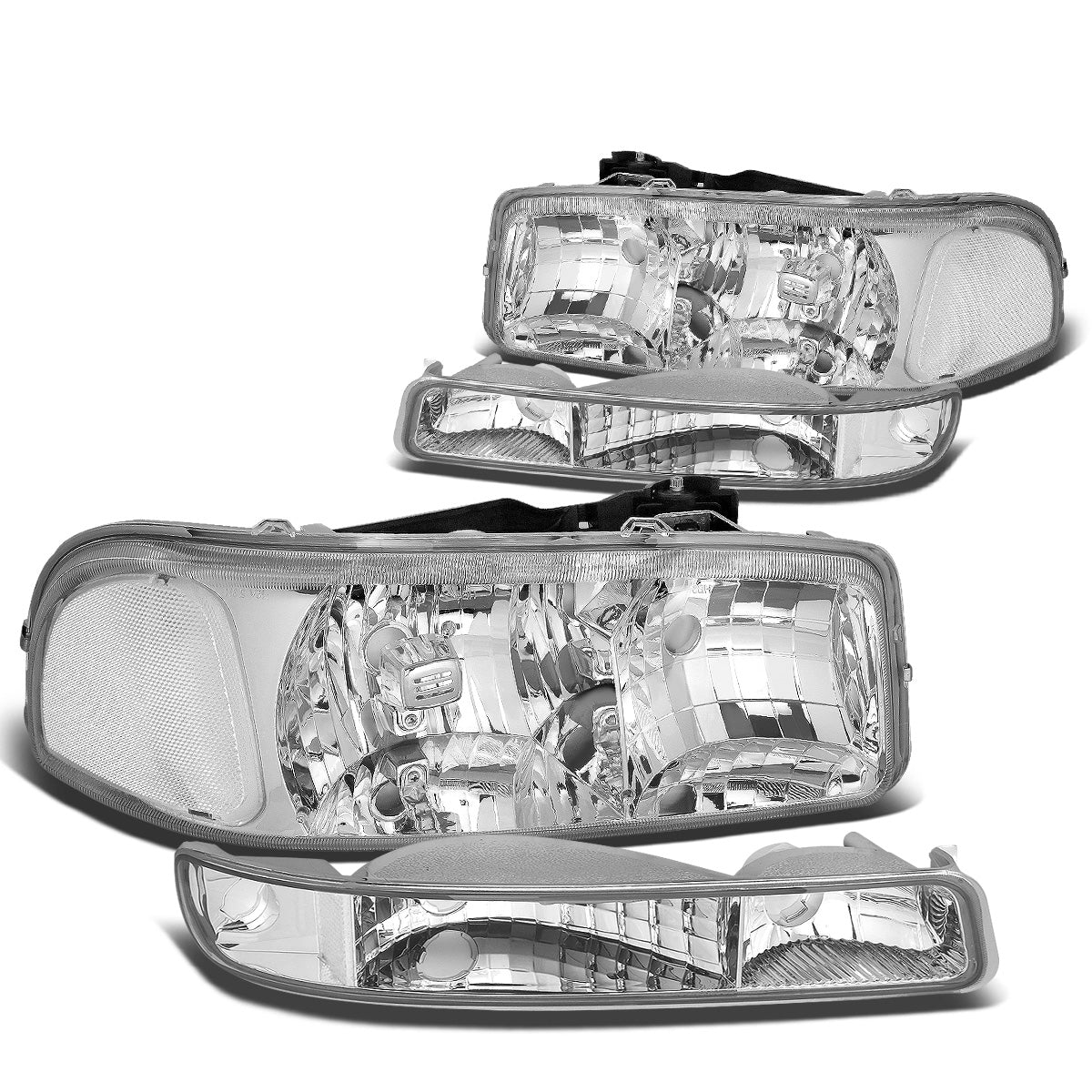 FAROS 99-07 GMC SIERRA 1500 / 99-04 2500 / 01-07 1500 HD/2500 HD/3500 HD / 99-06 YUKON / 00-06 YUKON XL 1500/2500 / 2001 SIERRA C3 - 4PC - 9005 LOW BEAM / HIGH BEAM - CHROME HOUSING / CLEAR CORNER
