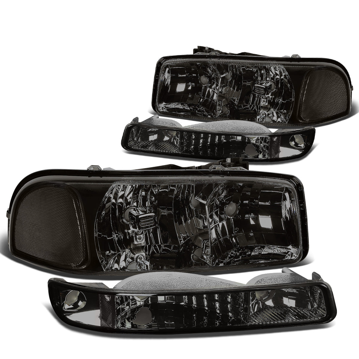 FAROS 99-07 GMC SIERRA 1500 / 99-04 2500 / 01-07 1500 HD/2500 HD/3500 HD / 99-06 YUKON / 00-06 YUKON XL 1500/2500 / 2001 SIERRA C3 - 4PC - 9005 LOW BEAM / HIGH BEAM - SMOKE HOUSING / CLEAR CORNER