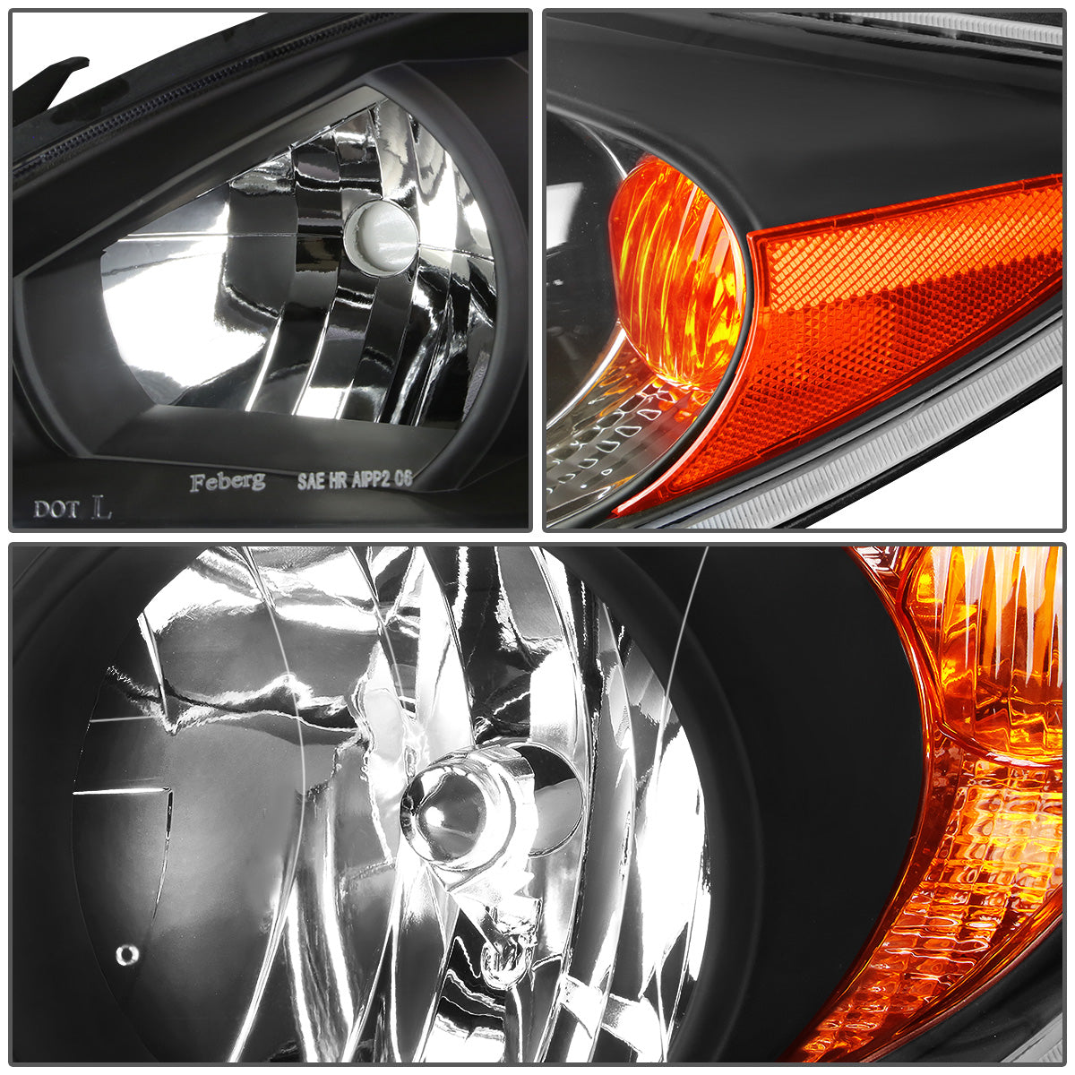 FAROS 02-04 TOYOTA CAMRY 4-DOOR - 9006 LOW BEAM / 9005 HIGH BEAM / 3457A TURN SIGNAL - BLACK HOUSING / AMBER CORNER