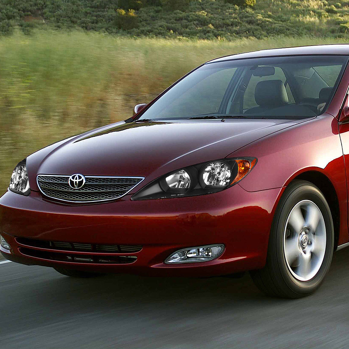 FAROS 02-04 TOYOTA CAMRY 4-DOOR - 9006 LOW BEAM / 9005 HIGH BEAM / 3457A TURN SIGNAL - BLACK HOUSING / AMBER CORNER