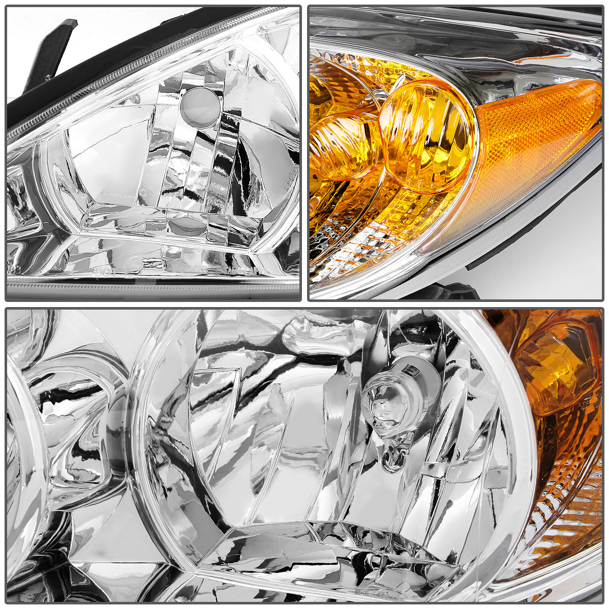 FAROS 02-04 TOYOTA CAMRY 4-DOOR - 9006 LOW BEAM / 9005 HIGH BEAM / 3457A TURN SIGNAL - CHROME HOUSING / AMBER CORNER