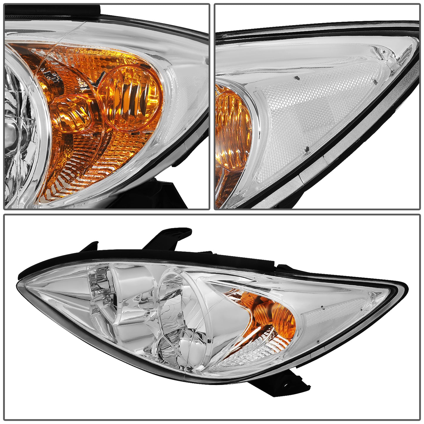 FAROS 02-04 TOYOTA CAMRY 4-DOOR - 9006 LOW BEAM / 9005 HIGH BEAM / 3457A TURN SIGNAL - CHROME HOUSING / CLEAR CORNER