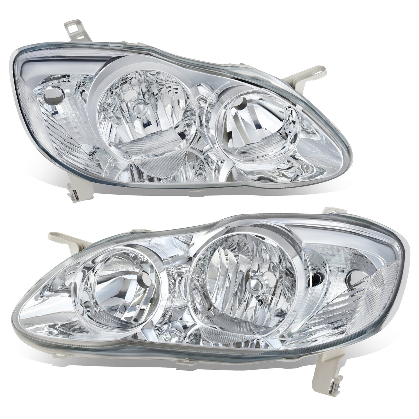 FAROS 03-08 TOYOTA COROLLA - 9006 LOW BEAM / 9005 HIGH BEAM / 3157A TURN SIGNAL - CHROME HOUSING / CLEAR CORNER