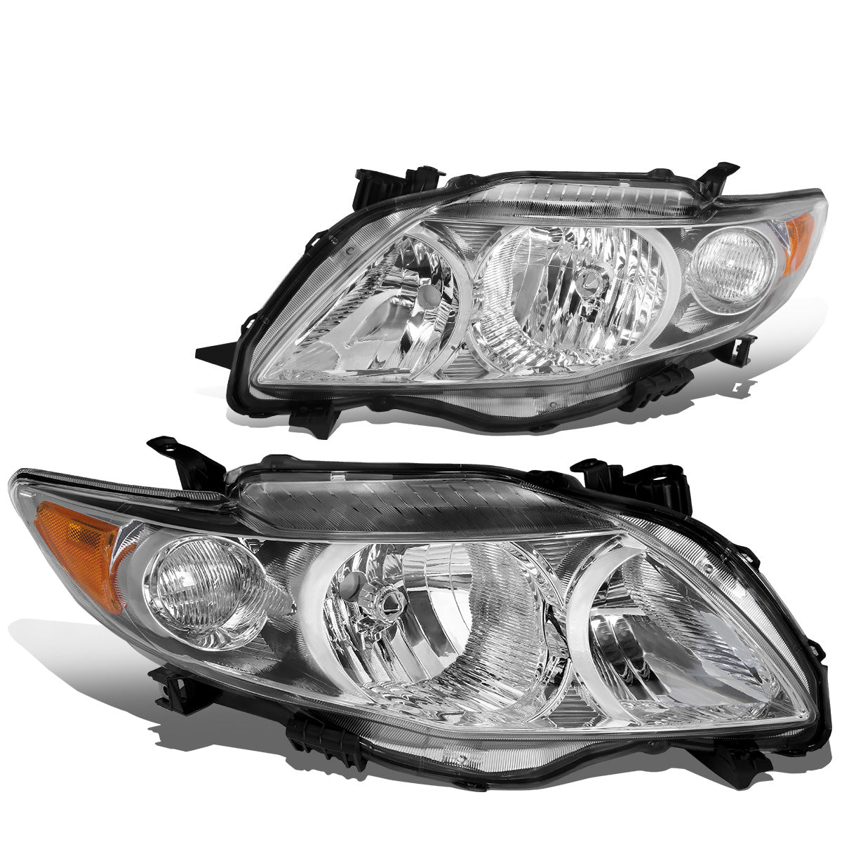 FAROS 09-10 TOYOTA COROLLA - 9006 LOW BEAM / 9005 HIGH BEAM / 3457A TURN SIGNAL - CHROME HOUSING / AMBER CORNER