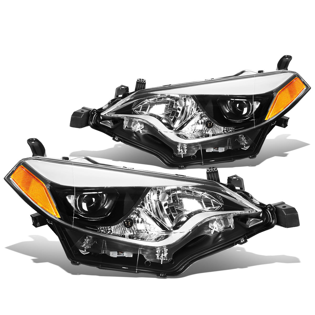 FAROS 14-16 TOYOTA COROLLA SEDAN - PROJECTOR - LED LOW BEAM / 9005 HIGH BEAM - 7444NA TURN SIGNAL - CHROME HOUSING / AMBER CORNER