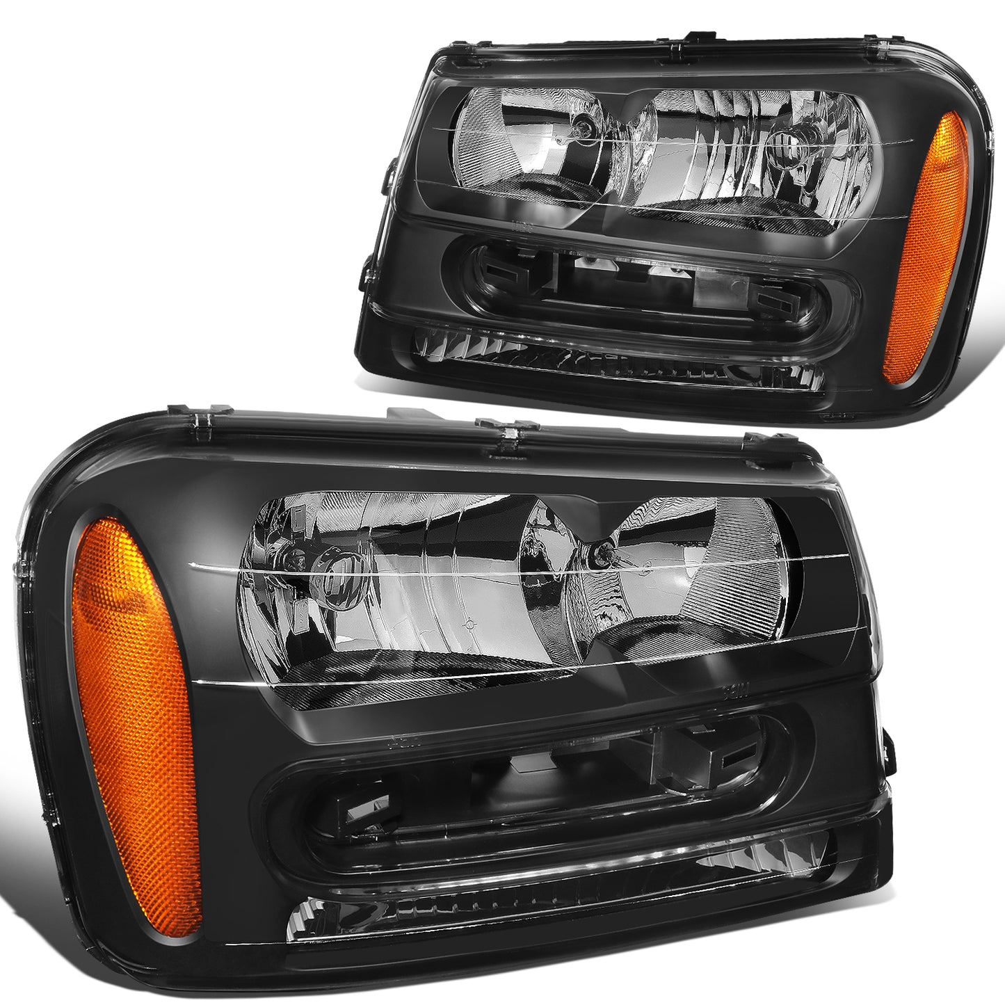 FAROS 02-09 CHEVY TRAILBLAZER / 02-05 TRAILBLAZER EXT - 9006 LOW BEAM / 9005 HIGH BEAM / 3757A TURN SIGNAL - BLACK HOUSING / AMBER CORNER