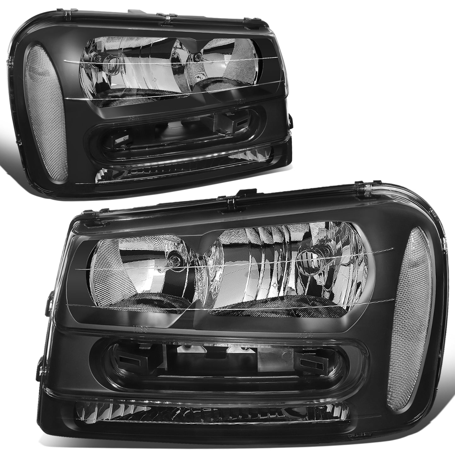 FAROS 02-09 CHEVY TRAILBLAZER / 02-05 TRAILBLAZER EXT - 9006 LOW BEAM / 9005 HIGH BEAM / 3757A TURN SIGNAL - BLACK HOUSING / CLEAR CORNER