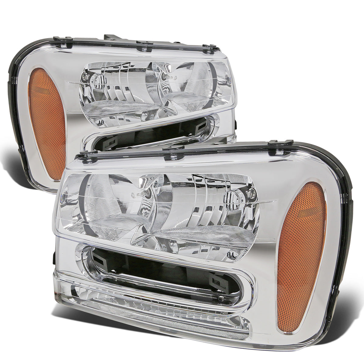 FAROS 02-09 CHEVY TRAILBLAZER / 02-05 TRAILBLAZER EXT - 9006 LOW BEAM / 9005 HIGH BEAM / 3757A TURN SIGNAL - CHROME HOUSING / AMBER CORNER