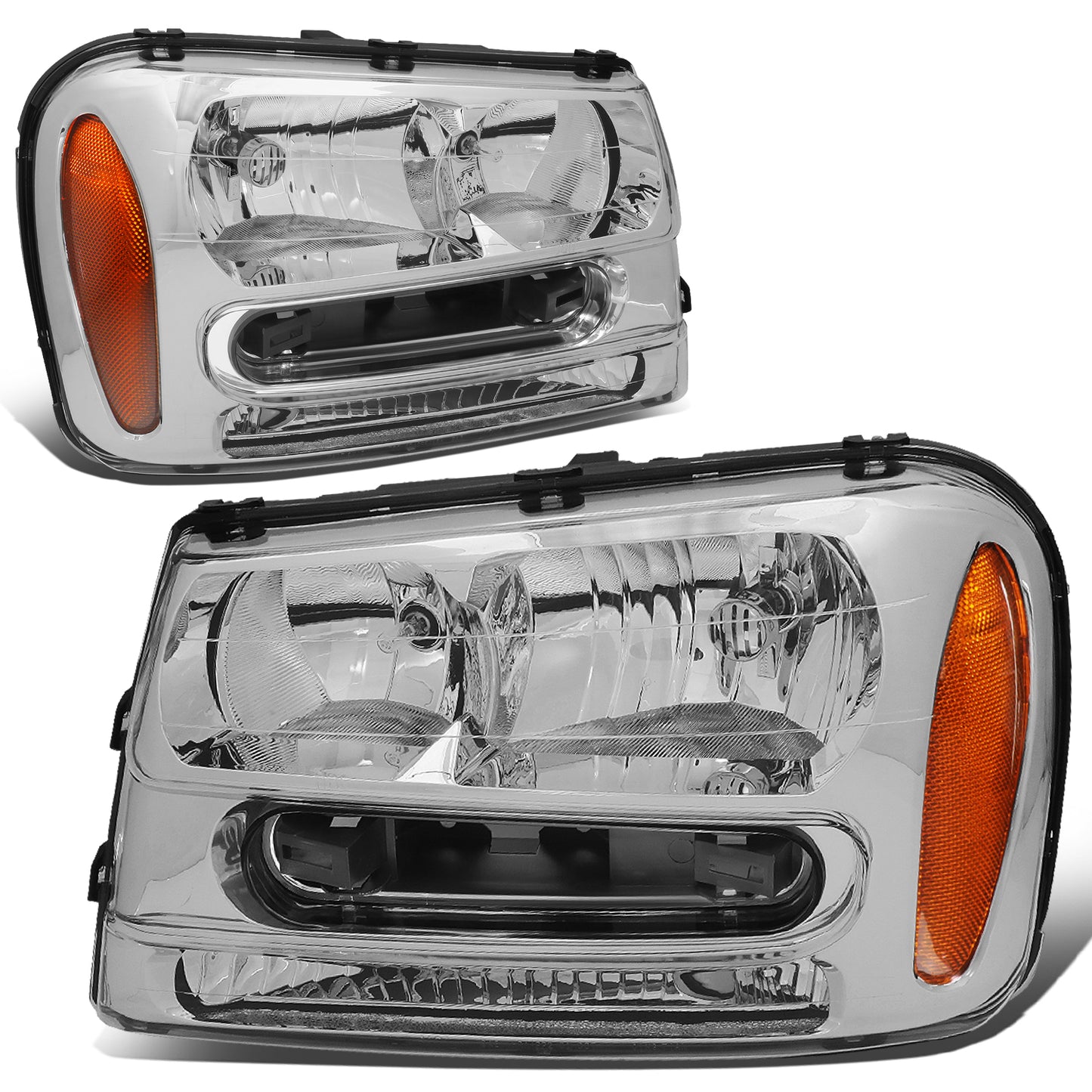 FAROS 02-09 CHEVY TRAILBLAZER / 02-05 TRAILBLAZER EXT - 9006 LOW BEAM / 9005 HIGH BEAM / 3757A TURN SIGNAL - CHROME HOUSING / AMBER CORNER
