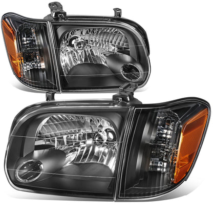 FAROS 05-07 TOYOTA SEQUOIA / 05-06 TOYOTA TUNDRA CREW CAB - BLACK HOUSING / AMBER CORNER - H4 HIGH / LOW BEAM