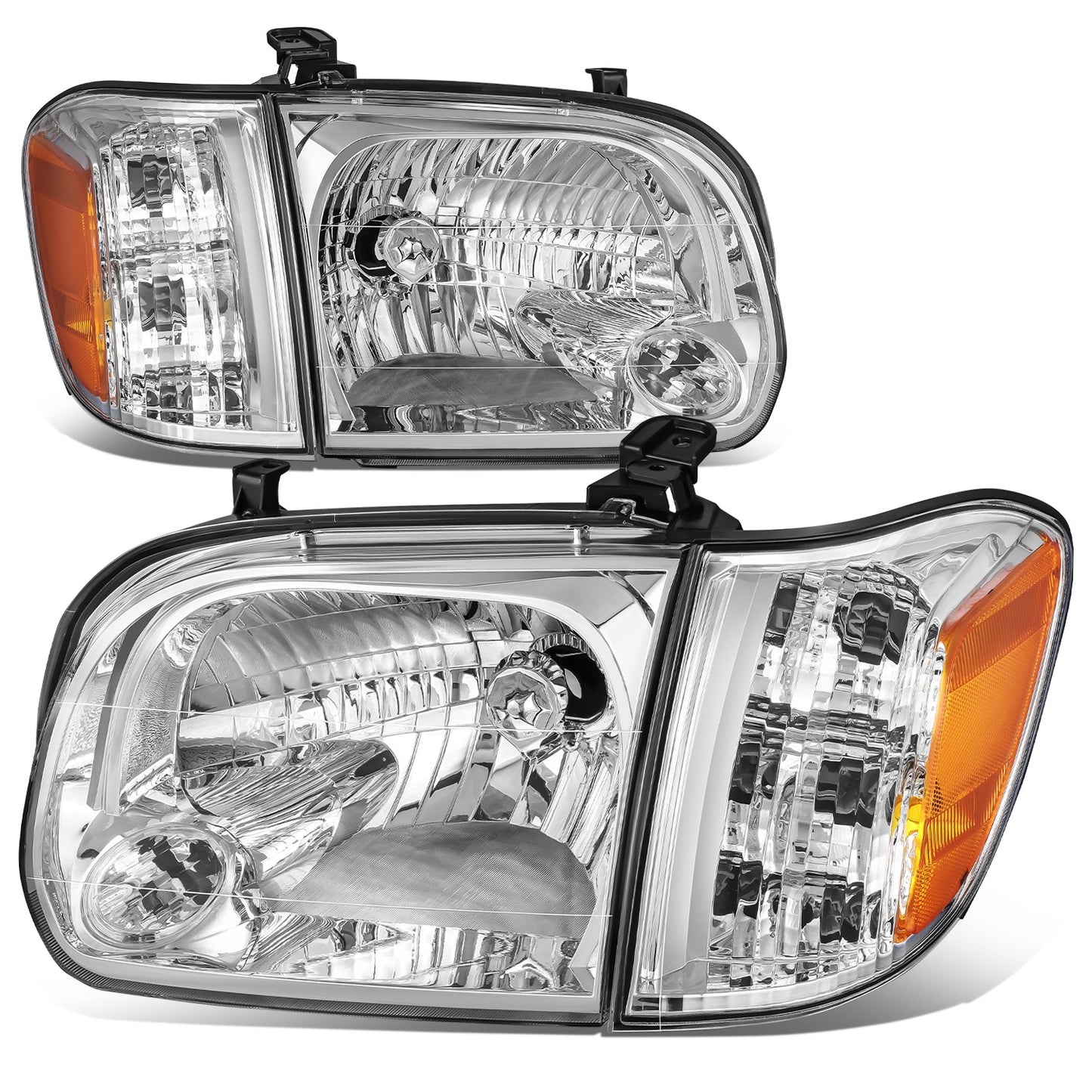 FAROS 05-07 TOYOTA SEQUOIA / 05-06 TOYOTA TUNDRA CREW CAB - CHROME HOUSING / AMBER CORNER - H4 HIGH / LOW BEAM