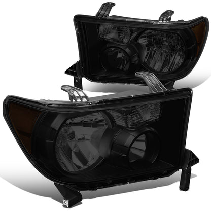 FAROS 07-13 TOYOTA TUNDRA / 08-17 TOYOTA SEQUOIA - DOES NOT FIT 09-12 TUNDRA W/ HEADLIGHT LEVEL ADJUSTER - DOES NOT FIT '12 SEQUOIA WITH HEADLIGHT WASHER - H11 LOW BEAM / 9005 HIGH BEAM / 4157NA TURN SIGNAL - BLACK HOUSING / SMOKE LENS / AMBER CORNER