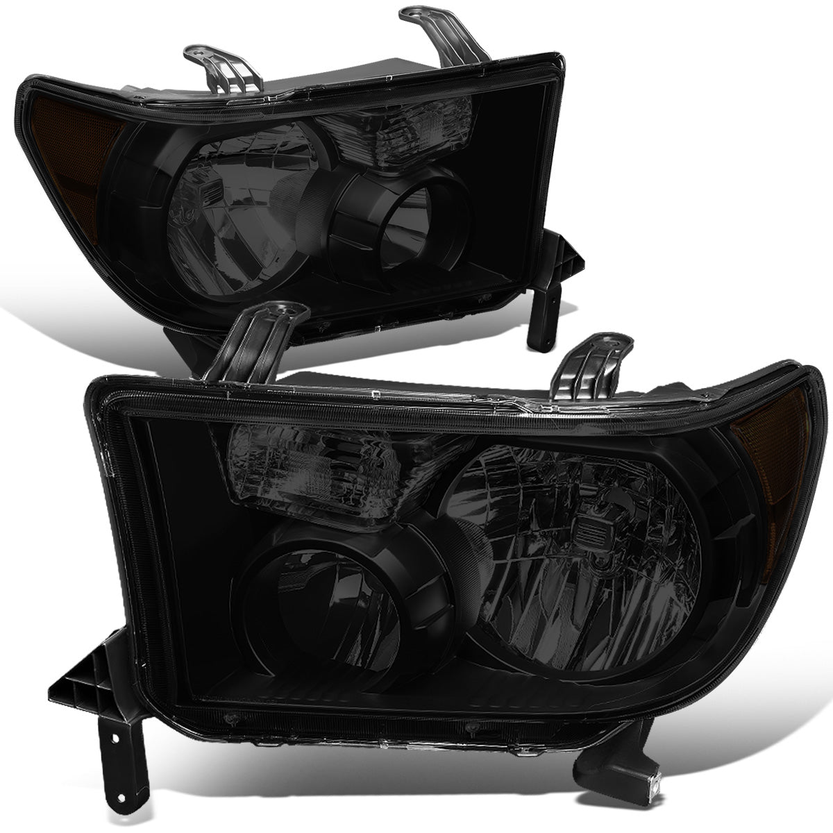 FAROS 07-13 TOYOTA TUNDRA / 08-17 TOYOTA SEQUOIA - DOES NOT FIT 09-12 TUNDRA W/ HEADLIGHT LEVEL ADJUSTER - DOES NOT FIT '12 SEQUOIA WITH HEADLIGHT WASHER - H11 LOW BEAM / 9005 HIGH BEAM / 4157NA TURN SIGNAL - BLACK HOUSING / SMOKE LENS / AMBER CORNER