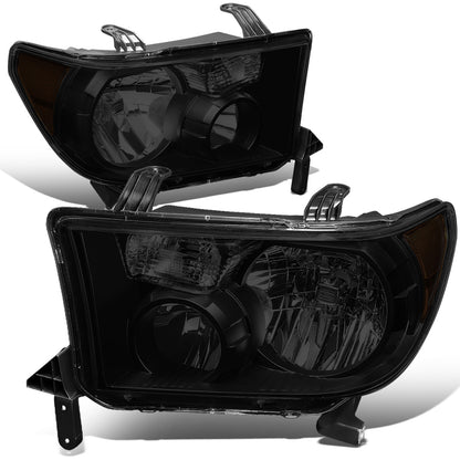 FAROS 07-13 TOYOTA TUNDRA / 08-17 TOYOTA SEQUOIA - DOES NOT FIT 09-12 TUNDRA W/ HEADLIGHT LEVEL ADJUSTER - DOES NOT FIT '12 SEQUOIA WITH HEADLIGHT WASHER - H11 LOW BEAM / 9005 HIGH BEAM / 4157NA TURN SIGNAL - BLACK HOUSING / SMOKE LENS / AMBER CORNER
