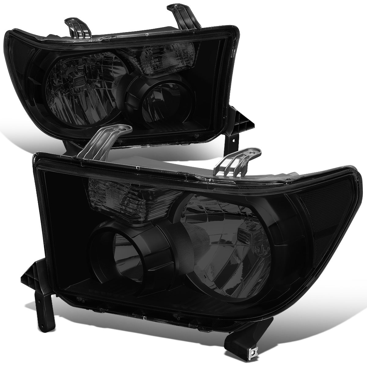 FAROS 07-13 TOYOTA TUNDRA / 08-17 TOYOTA SEQUOIA - DOES NOT FIT 09-12 TUNDRA W/ HEADLIGHT LEVEL ADJUSTER - DOES NOT FIT '12 SEQUOIA WITH HEADLIGHT WASHER - H11 LOW BEAM / 9005 HIGH BEAM / 4157NA TURN SIGNAL - BLACK HOUSING / SMOKE LENS / CLEAR CORNER