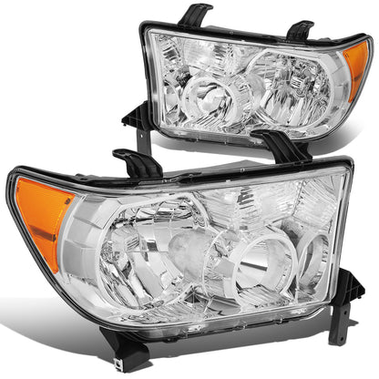 FAROS 07-13 TOYOTA TUNDRA / 08-17 TOYOTA SEQUOIA - DOES NOT FIT 09-12 TUNDRA W/ HEADLIGHT LEVEL ADJUSTER - DOES NOT FIT '12 SEQUOIA WITH HEADLIGHT WASHER - H11 LOW BEAM / 9005 HIGH BEAM / 4157NA TURN SIGNAL - CHROME HOUSING / AMBER CORNER