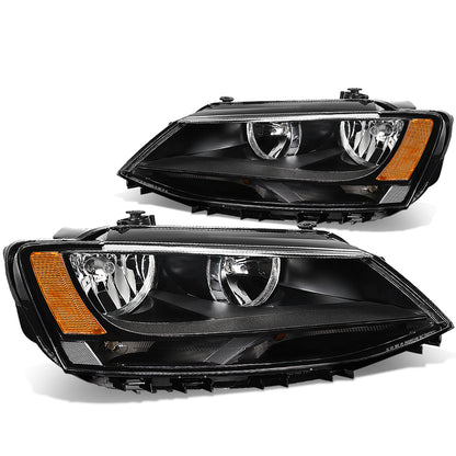 FAROS 11-17 VW JETTA - FITS MODELS W/ HALOGEN HEADLIGHTS ONLY - H7 LOW BEAM / HIGH BEAM / 7507 TURN SIGNAL - BLACK HOUSING / AMBER CORNER