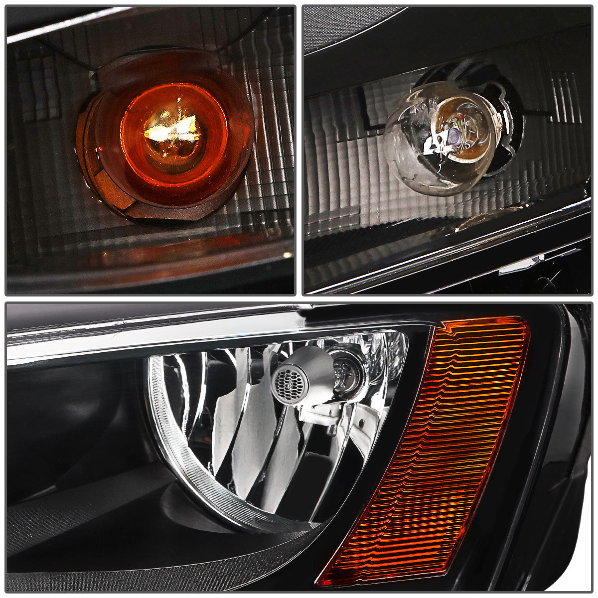FAROS 11-17 VW JETTA - FITS MODELS W/ HALOGEN HEADLIGHTS ONLY - H7 LOW BEAM / HIGH BEAM / 7507 TURN SIGNAL - BLACK HOUSING / AMBER CORNER