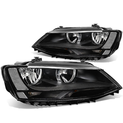 FAROS 11-17 VW JETTA - FITS MODELS W/ HALOGEN HEADLIGHTS ONLY - H7 LOW BEAM / HIGH BEAM / 7507 TURN SIGNAL - BLACK HOUSING / CLEAR CORNER