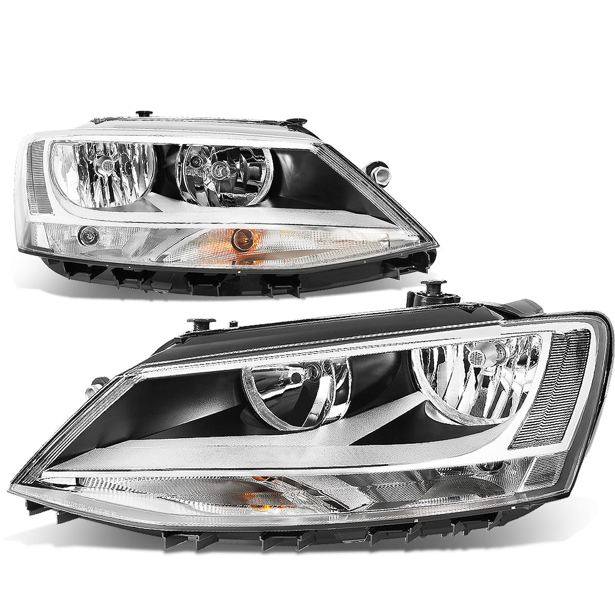 FAROS 11-17 VW JETTA - FITS MODELS W/ HALOGEN HEADLIGHTS ONLY - H7 LOW BEAM / HIGH BEAM / 7507 TURN SIGNAL - CHROME HOUSING / CLEAR CORNER