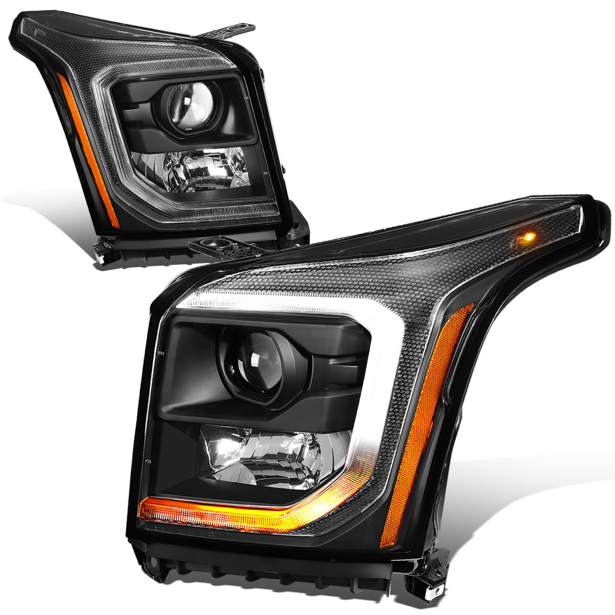 FAROS 15-20 GMC YUKON, YUKON XL - FITS HALOGEN HEADLIGHT MODELS ONLY - LED DRL - PROJECTOR - H11 LOW BEAM / 9005 HIGH BEAM - BLACK HOUSING / AMBER CORNER