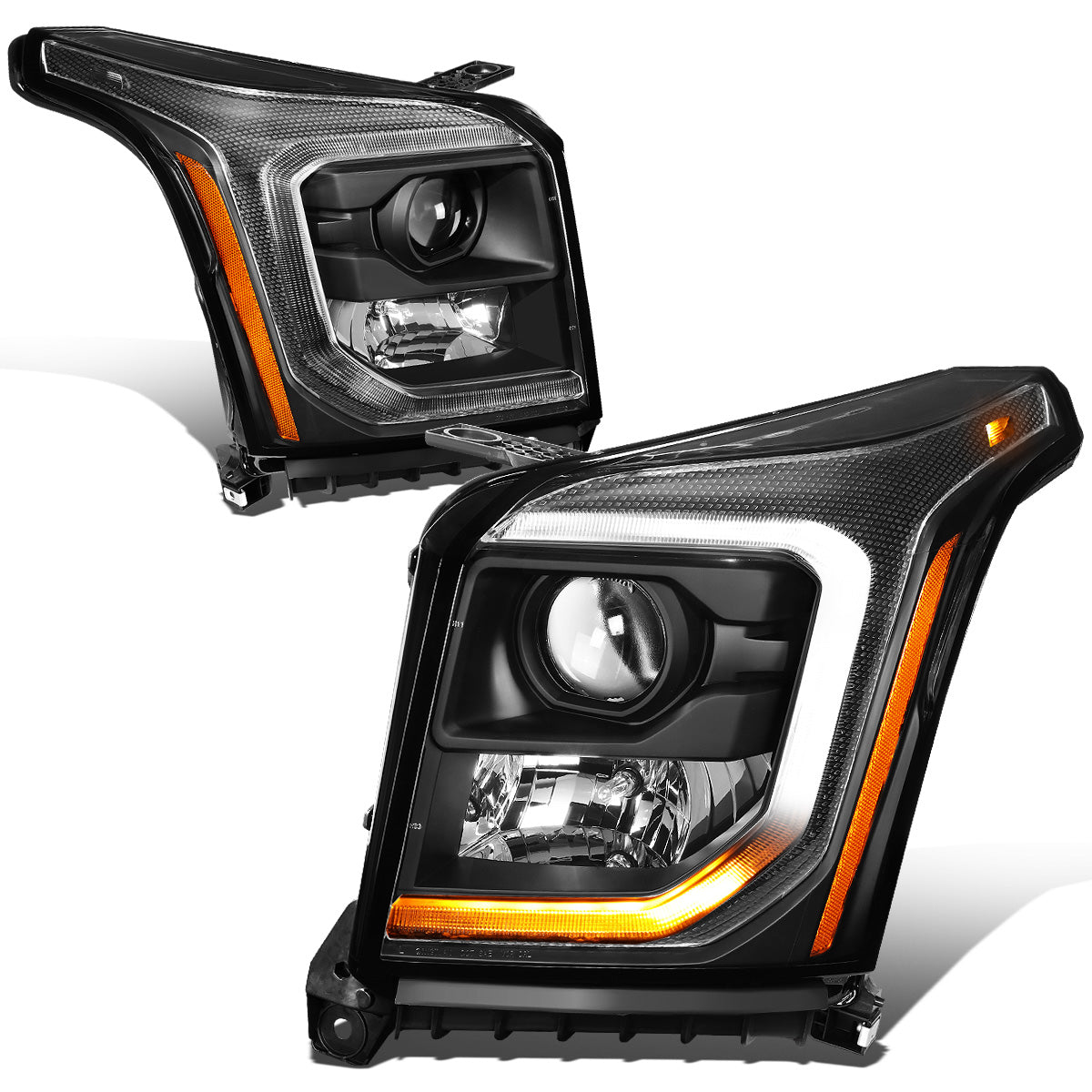 FAROS 15-20 GMC YUKON, YUKON XL - FITS HALOGEN HEADLIGHT MODELS ONLY - LED DRL - PROJECTOR - H11 LOW BEAM / 9005 HIGH BEAM - BLACK HOUSING / AMBER CORNER