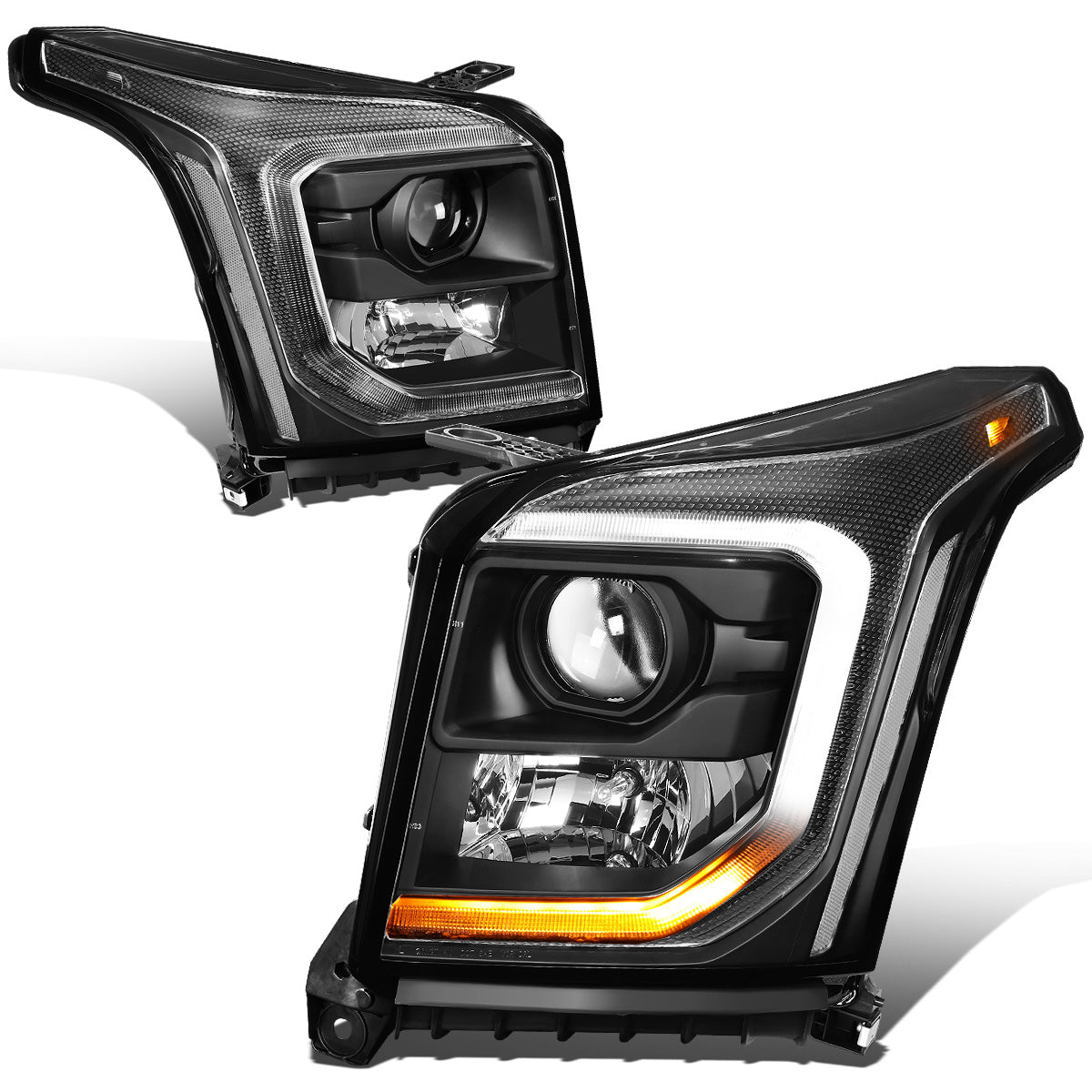 FAROS 15-20 GMC YUKON, YUKON XL - FITS HALOGEN HEADLIGHT MODELS ONLY - LED DRL - PROJECTOR - H11 LOW BEAM / 9005 HIGH BEAM - BLACK HOUSING / CLEAR CORNER
