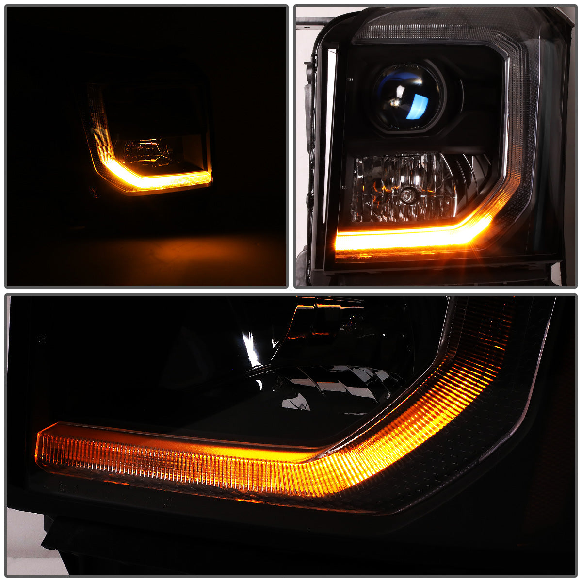 FAROS 15-20 GMC YUKON, YUKON XL - FITS HALOGEN HEADLIGHT MODELS ONLY - LED DRL - PROJECTOR - H11 LOW BEAM / 9005 HIGH BEAM - BLACK HOUSING / CLEAR CORNER