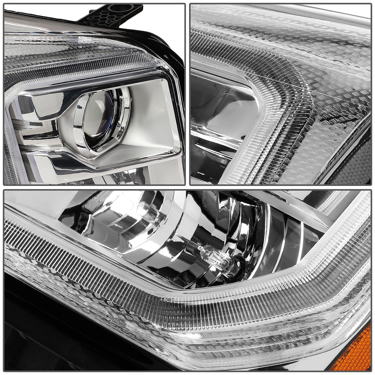 FAROS 15-20 GMC YUKON, YUKON XL - FITS HALOGEN HEADLIGHT MODELS ONLY - LED DRL - PROJECTOR - H11 LOW BEAM / 9005 HIGH BEAM - CHROME HOUSING / AMBER CORNER