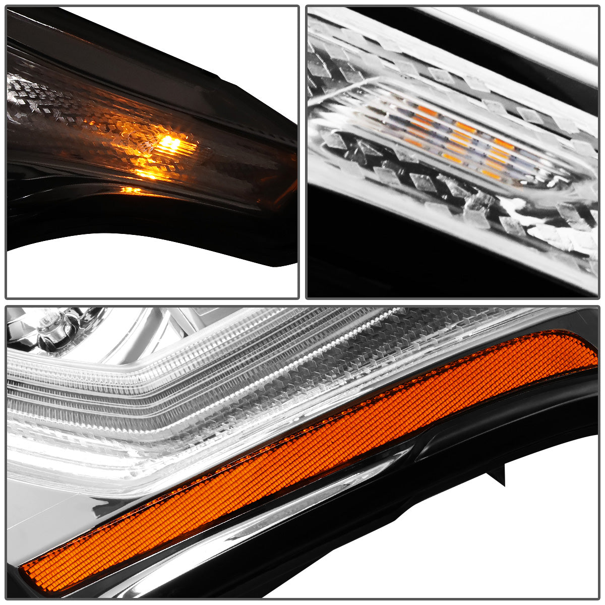 FAROS 15-20 GMC YUKON, YUKON XL - FITS HALOGEN HEADLIGHT MODELS ONLY - LED DRL - PROJECTOR - H11 LOW BEAM / 9005 HIGH BEAM - CHROME HOUSING / AMBER CORNER