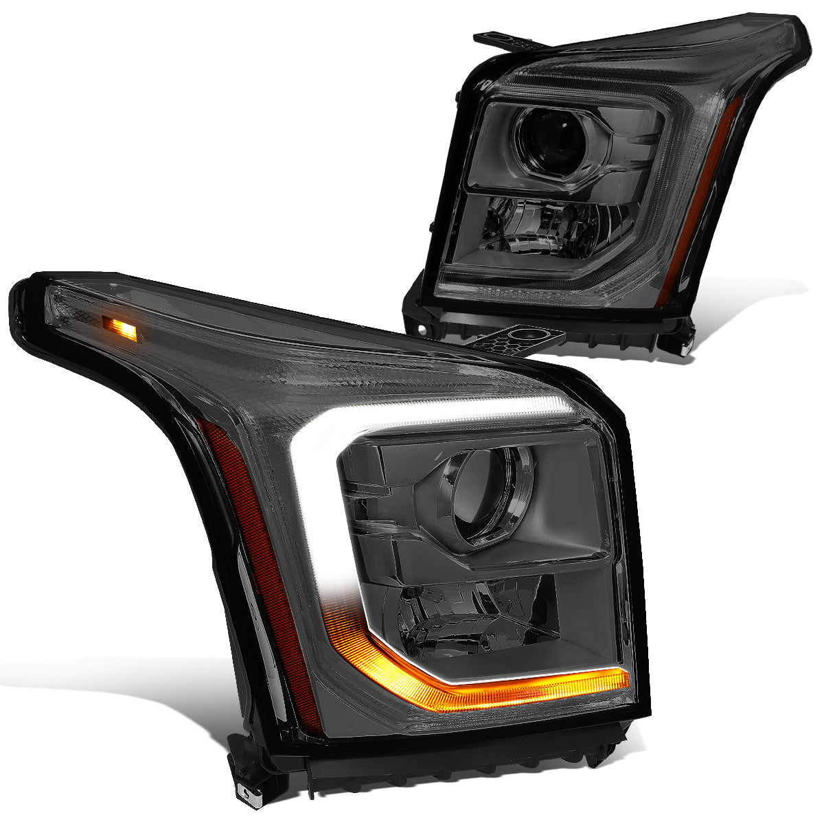 FAROS 15-20 GMC YUKON, YUKON XL - FITS HALOGEN HEADLIGHT MODELS ONLY - LED DRL - PROJECTOR - H11 LOW BEAM / 9005 HIGH BEAM - SMOKE HOUSING / AMBER CORNER