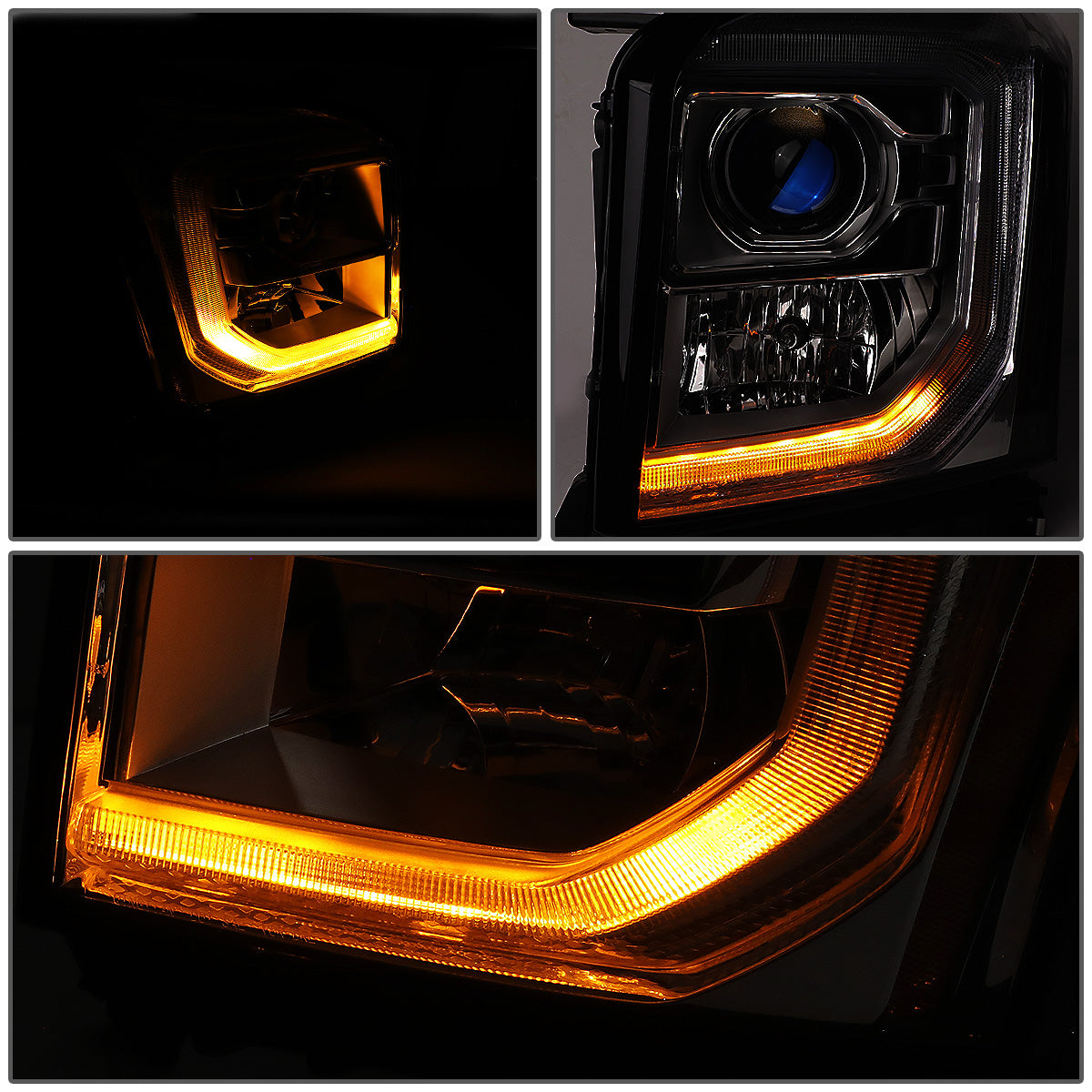 FAROS 15-20 GMC YUKON, YUKON XL - FITS HALOGEN HEADLIGHT MODELS ONLY - LED DRL - PROJECTOR - H11 LOW BEAM / 9005 HIGH BEAM - SMOKE HOUSING / AMBER CORNER