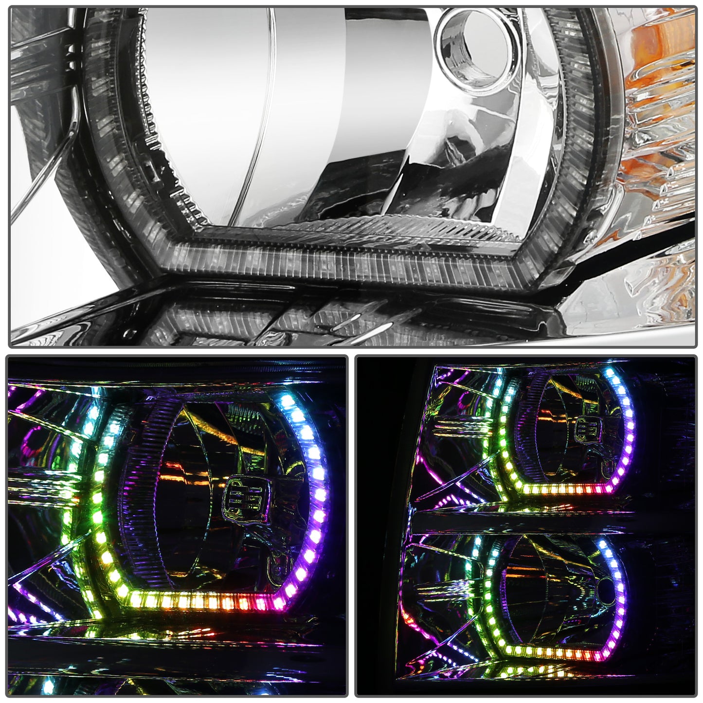 FAROS RGB LED - CHEVROLET SILVERADO 1500 2007-2013 / CHEVROLET SILVERADO 2500 3500 & HD MODELS - DOES NOT FIT 2007 OLD BODY CLASSIC MODELS - REQUIRES WIRING LEDS TO FACTORY WIRING HARNESS - FITS MODELS WITH FACTORY HALOGEN HEADLIGHTS ONLY - 9005 HIGH /