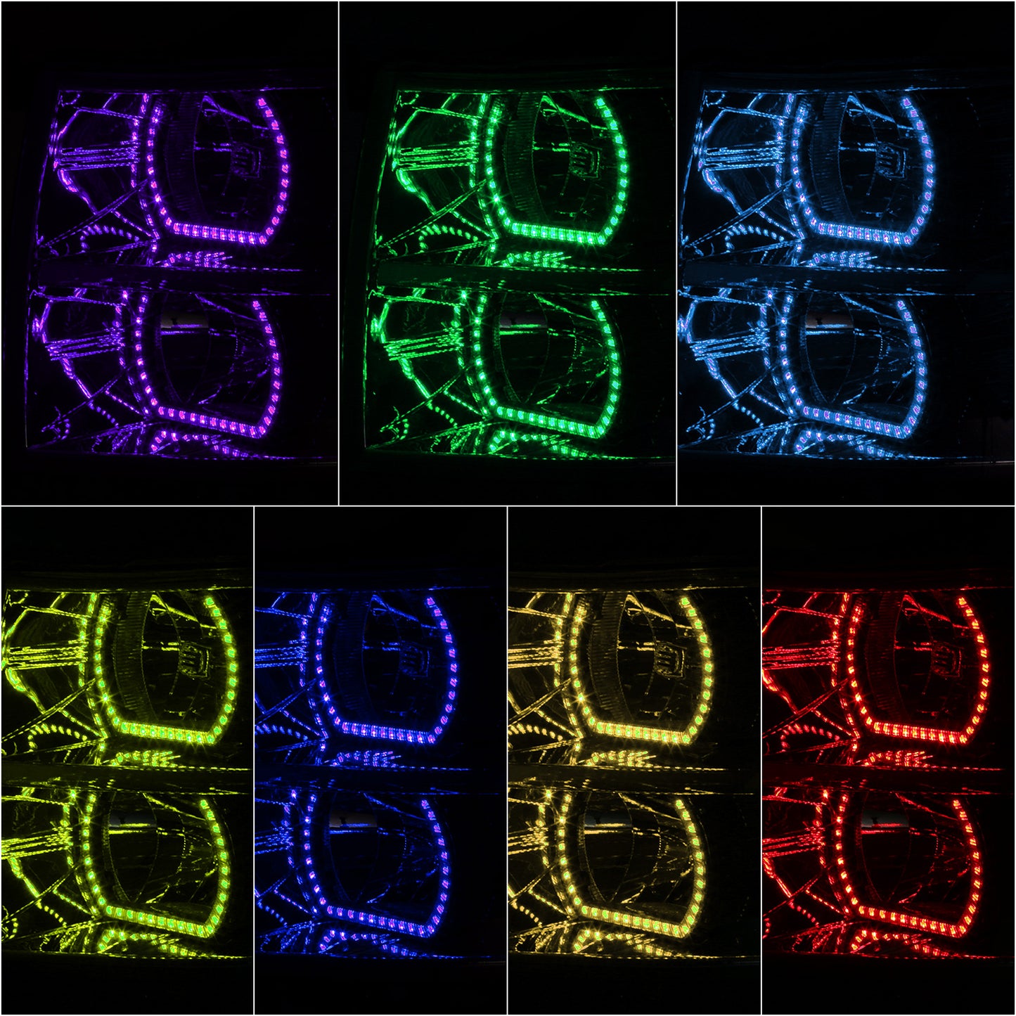 FAROS RGB LED - CHEVROLET SILVERADO 1500 2007-2013 / CHEVROLET SILVERADO 2500 3500 & HD MODELS - DOES NOT FIT 2007 OLD BODY CLASSIC MODELS - REQUIRES WIRING LEDS TO FACTORY WIRING HARNESS - FITS MODELS WITH FACTORY HALOGEN HEADLIGHTS ONLY - 9005 HIGH /