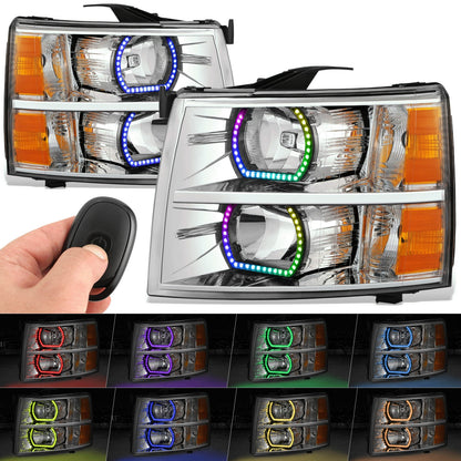 FAROS RGB LED - CHEVROLET SILVERADO 1500 2007-2013 / CHEVROLET SILVERADO 2500 3500 & HD MODELS - DOES NOT FIT 2007 OLD BODY CLASSIC MODELS - REQUIRES WIRING LEDS TO FACTORY WIRING HARNESS - FITS MODELS WITH FACTORY HALOGEN HEADLIGHTS ONLY - 9005 HIGH /