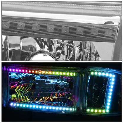 FAROS DODGE RAM 1500 1994-2001 / DODGE RAM 2500 1994-2002 / DODGE RAM 3500 1994-2002 - EXCLUDES SPORT MODELS - RGB LED LIGHT BAR - 9004 LOW BEAM / HIGH BEAM - CHROME HOUSING / AMBER CORNER
