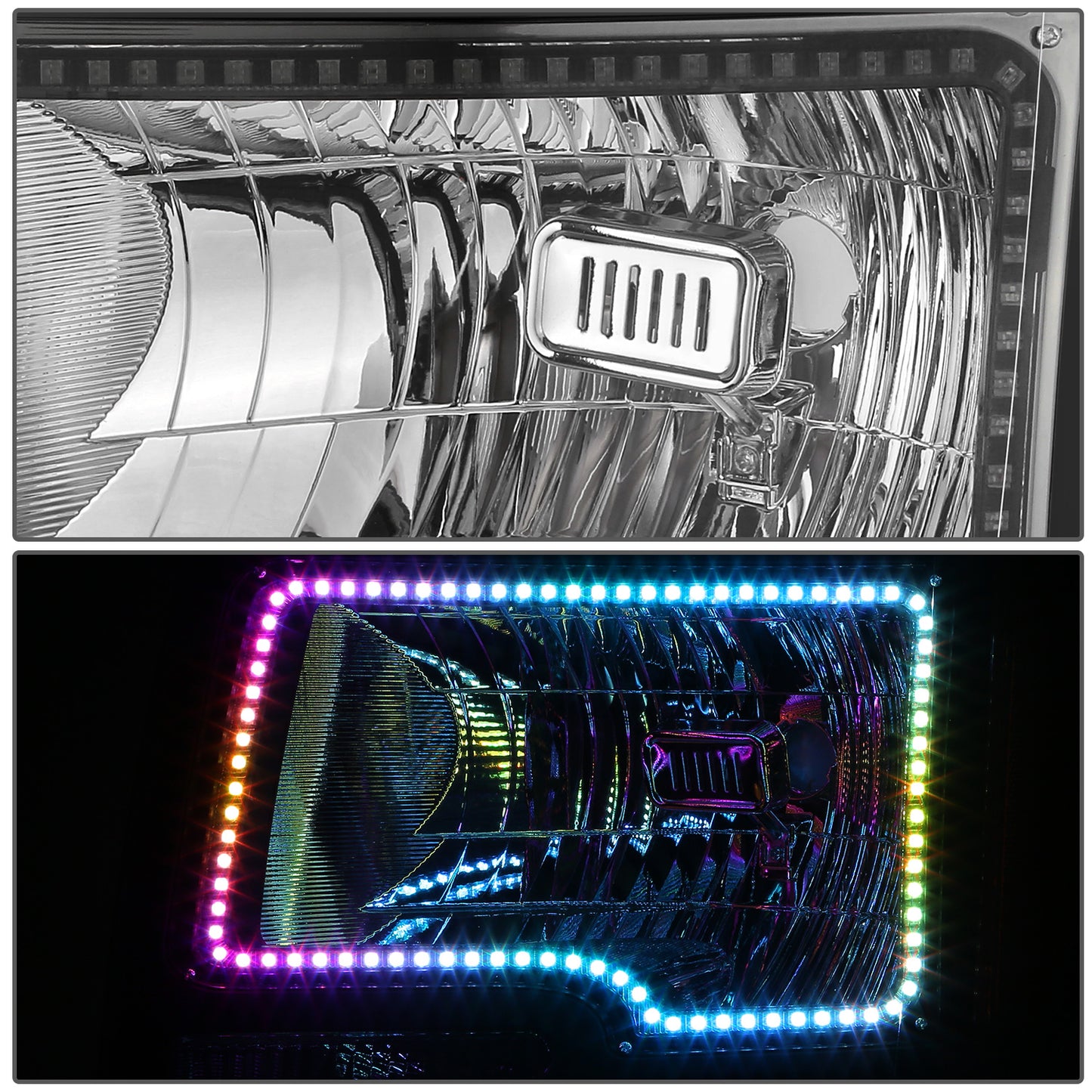 FAROS FORD F-150 2009-2014 - FX4 / HARLEY-DAVIDSON EDITION / KING RANCH / LARIAT / PLATINUM / XL / XLT MODEL - LED HALO RING RGB RUNNING LIGHT - H13 HIGH / LOW BEAM / 3157 TURN SIGNAL / 168 MARKER - BLACK HOUSING / AMBER CORNER