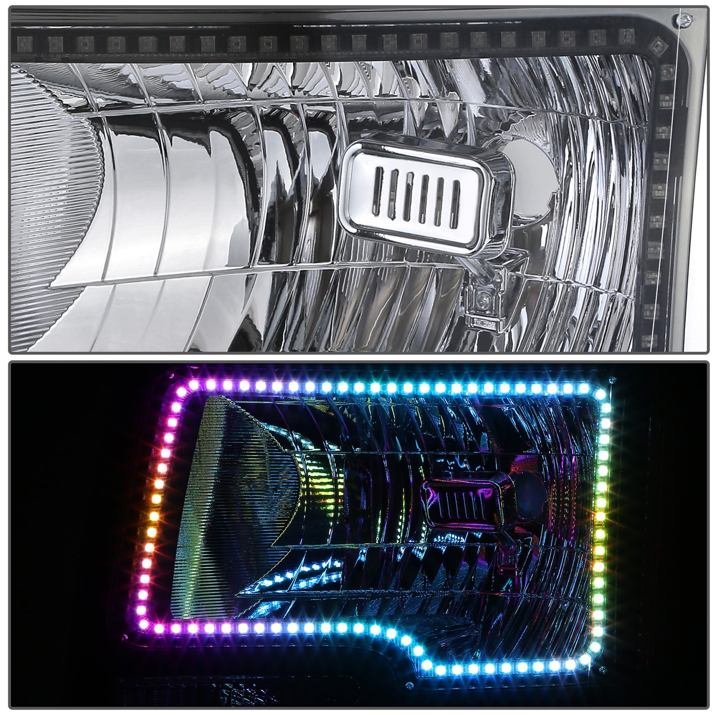 FAROS FORD F-150 2009-2014 - FX4 / HARLEY-DAVIDSON EDITION / KING RANCH / LARIAT / PLATINUM / XL / XLT MODEL - LED HALO RING RGB RUNNING LIGHT - H13 HIGH / LOW BEAM / 3157 TURN SIGNAL / 168 MARKER - CHROME HOUSING / AMBER CORNER