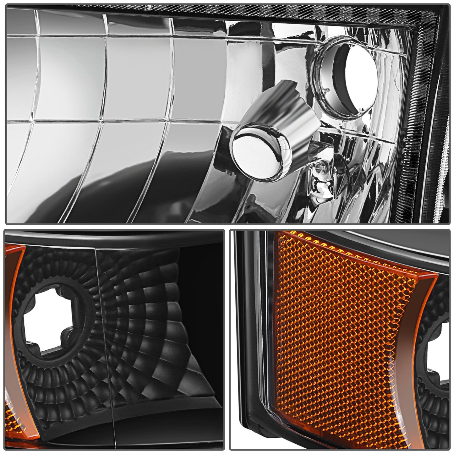 FAROS RGB LED - 92-96 FORD F-150 F-250 F-350 BRONCO - FITS MODELS WITH HALOGEN HEADLIGHTS ONLY - 9007 HIGH / LOW BEAM / 194 MARKER - BLACK HOUSING / AMBER CORNER