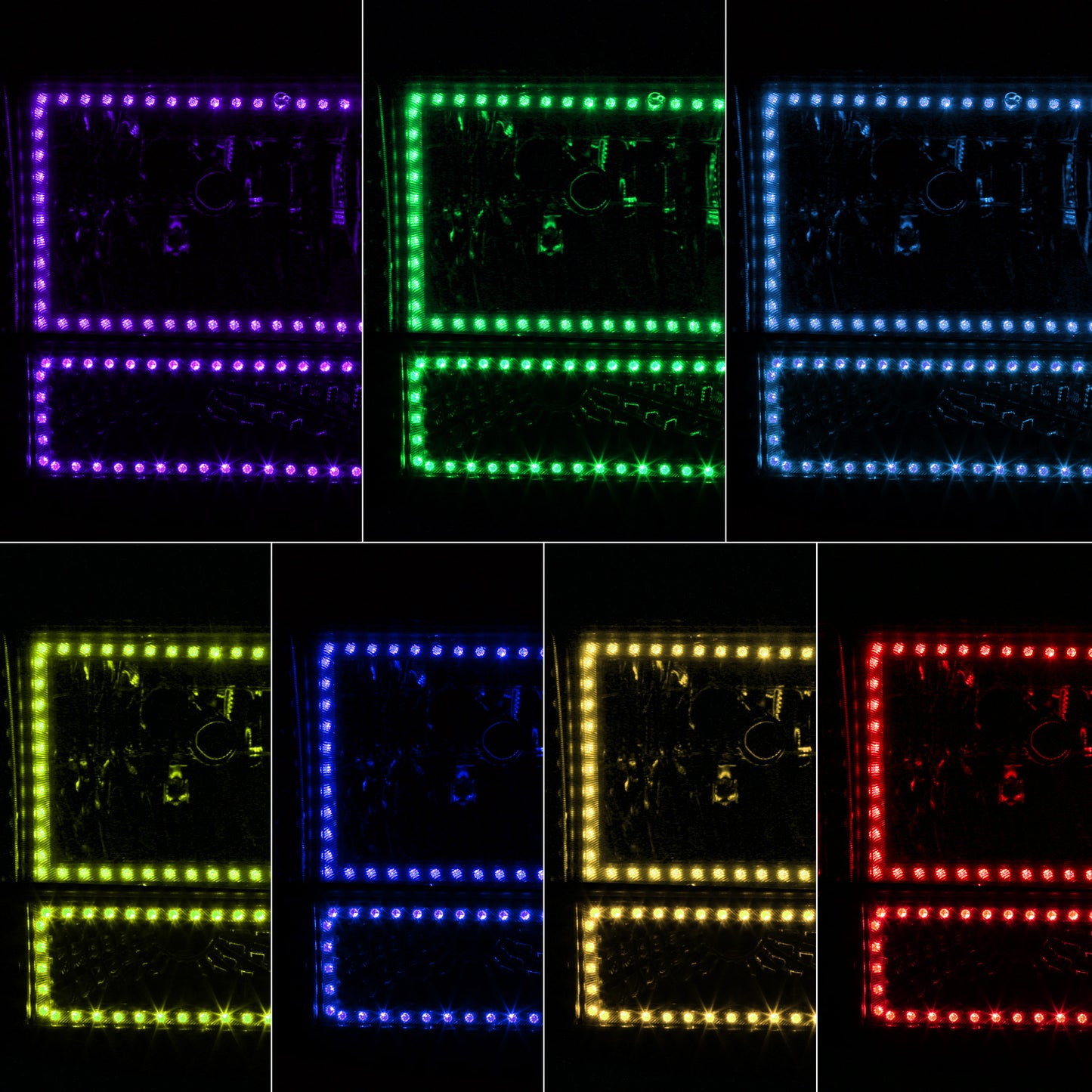 FAROS RGB LED - 92-96 FORD F-150 F-250 F-350 BRONCO - FITS MODELS WITH HALOGEN HEADLIGHTS ONLY - 9007 HIGH / LOW BEAM / 194 MARKER - BLACK HOUSING / AMBER CORNER